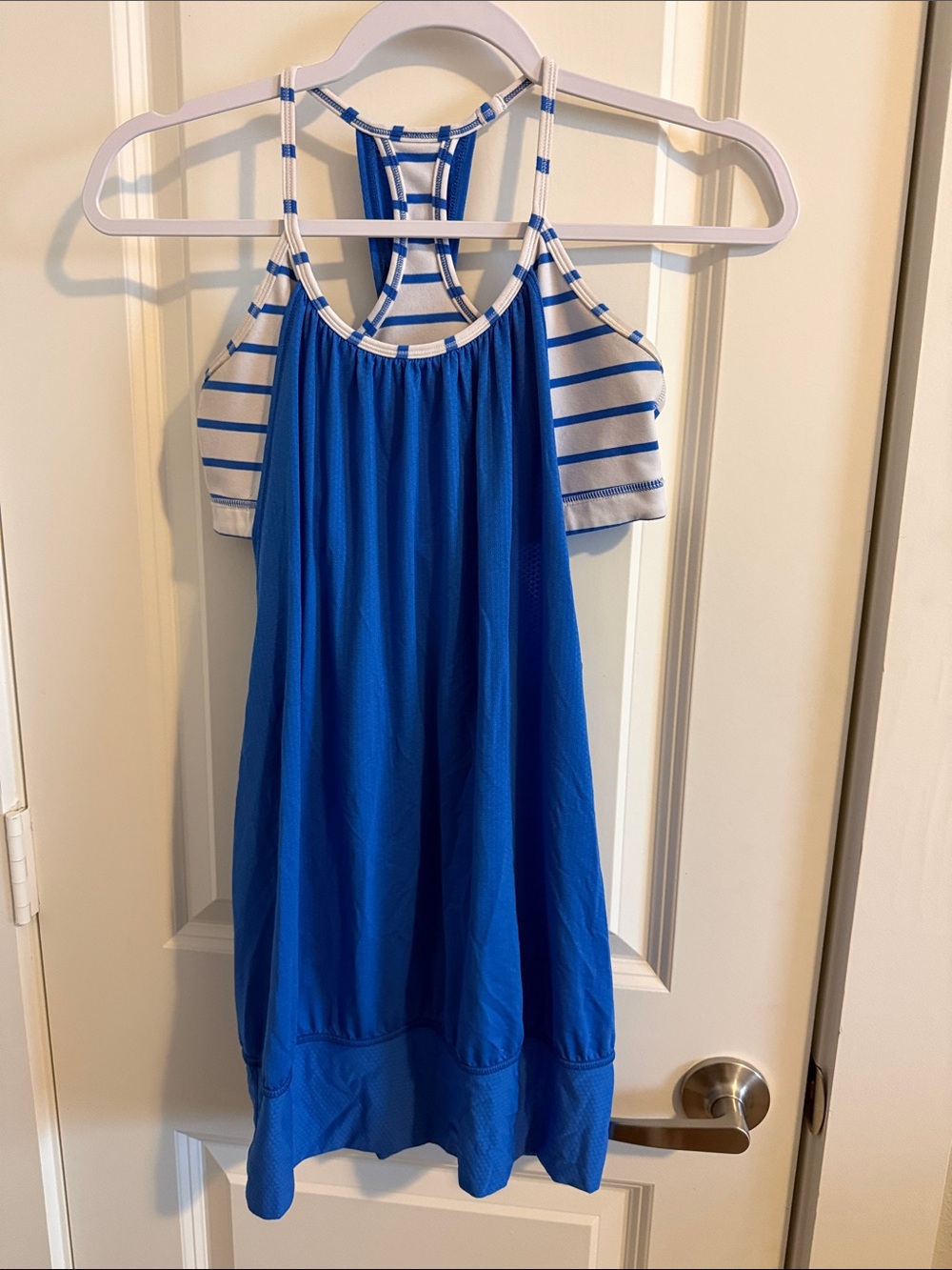 lululemon athletica Blue and White Striped Racerback Tank